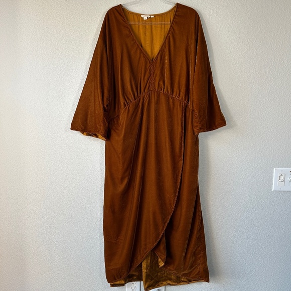 Anthropologie Let Me Be plus size 3X faux wrap midi dress velvet orange short sl - Picture 1 of 14
